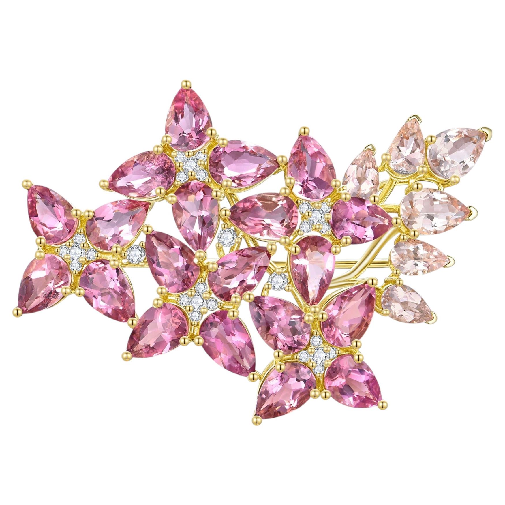 Hydrangea Blossom 11.35ctw Pink Tourmaline Morganite Diamond Brooch/Pendant