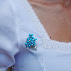 Hydrangea Blossom Turquoise Aquamarine Diamond Convertible Brooch/Pendant