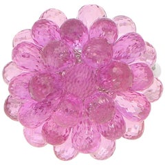 Hydrangea Briolette Pink Sapphire Cluster Ring Set in 18 Karat White Gold