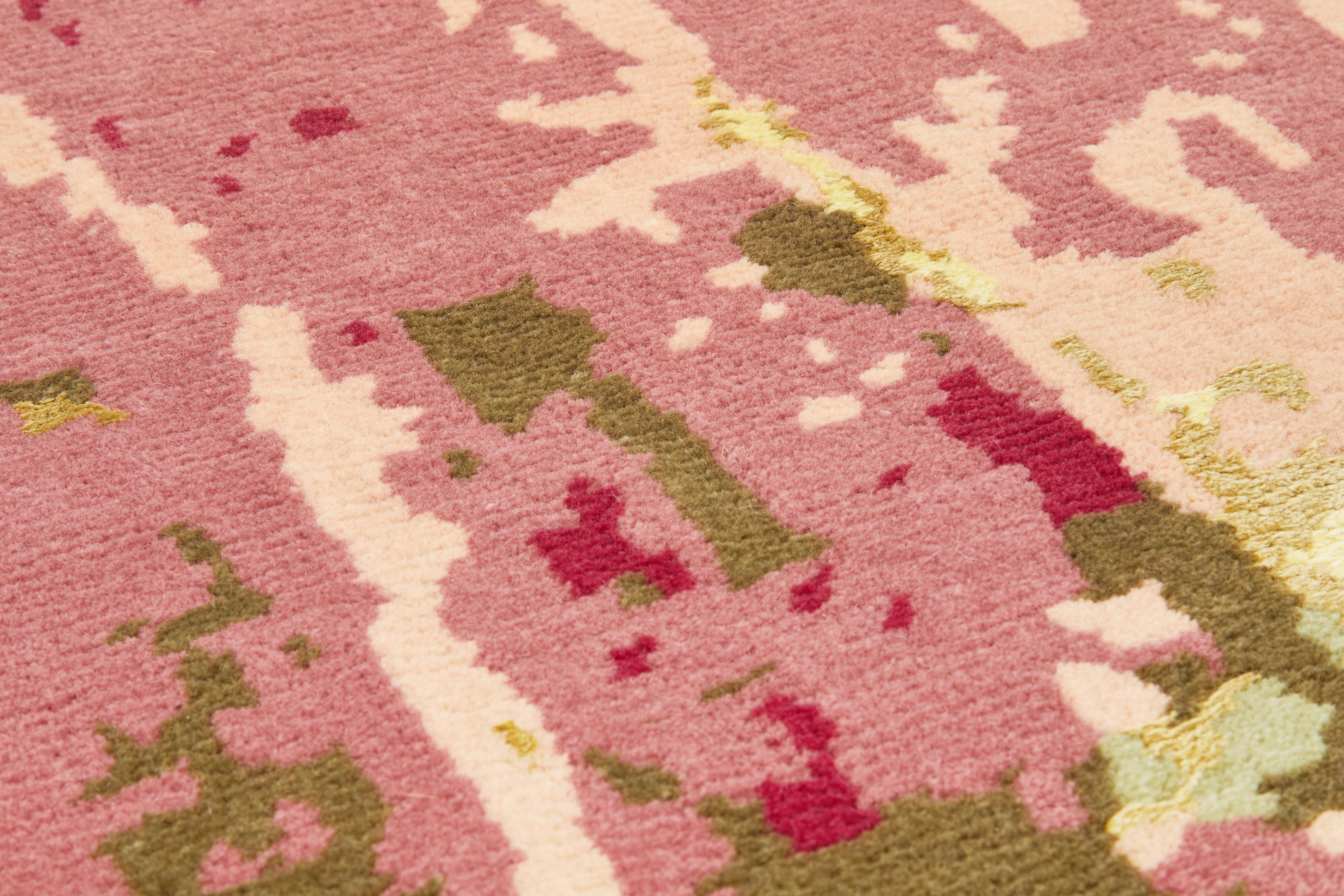 Hydrangea-Teppich, handgeknüpft aus Wolle und Viskose, 60 Knoten, Van Eijk (Moderne) im Angebot