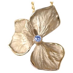 Hydrangea Flower Necklace, Solid 14k and 18k Yellow Gold, Blue Sapphire
