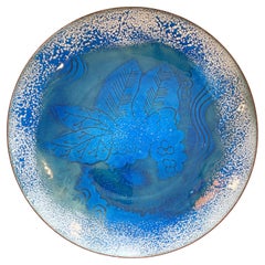 "Hydrangea in Blue, " 1930s Enamel Bowl with Leaves and Flower Clusters by Winter