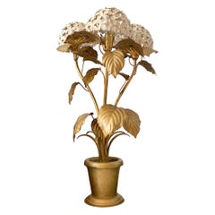 Hydrangea Tischlampe in Weiß und Gold 1950er Jahre