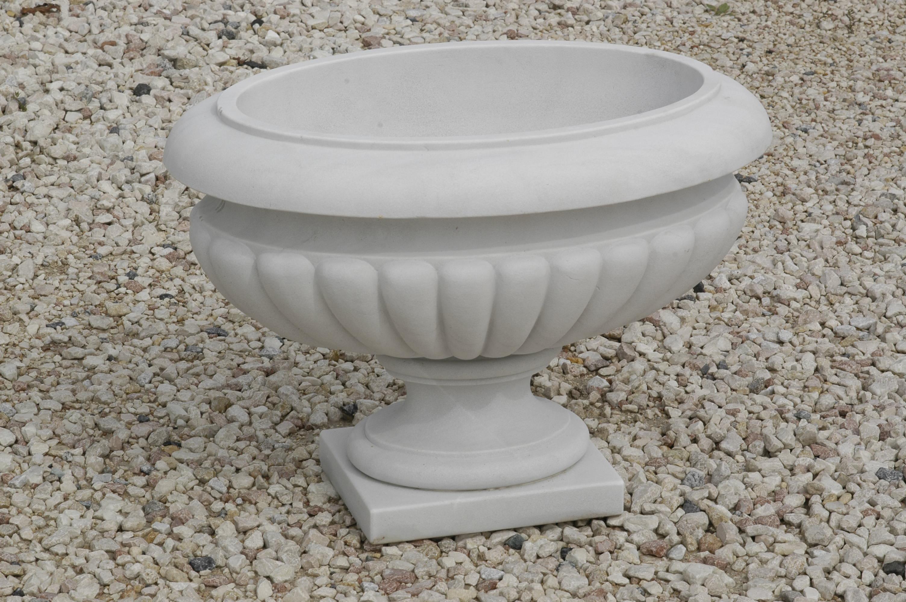 Multipurpose Hydria vase in crema marfil marble. Perfect for garden or home decor.