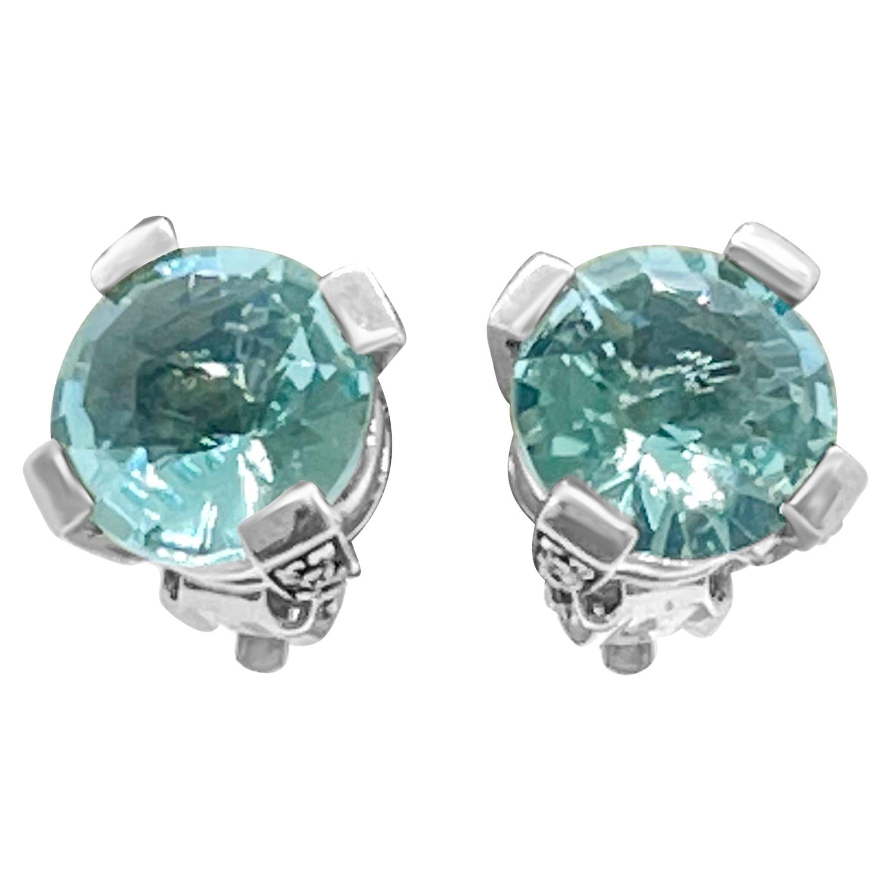 Hydro Aquamarine Earrings in Sterling Silver For Sale