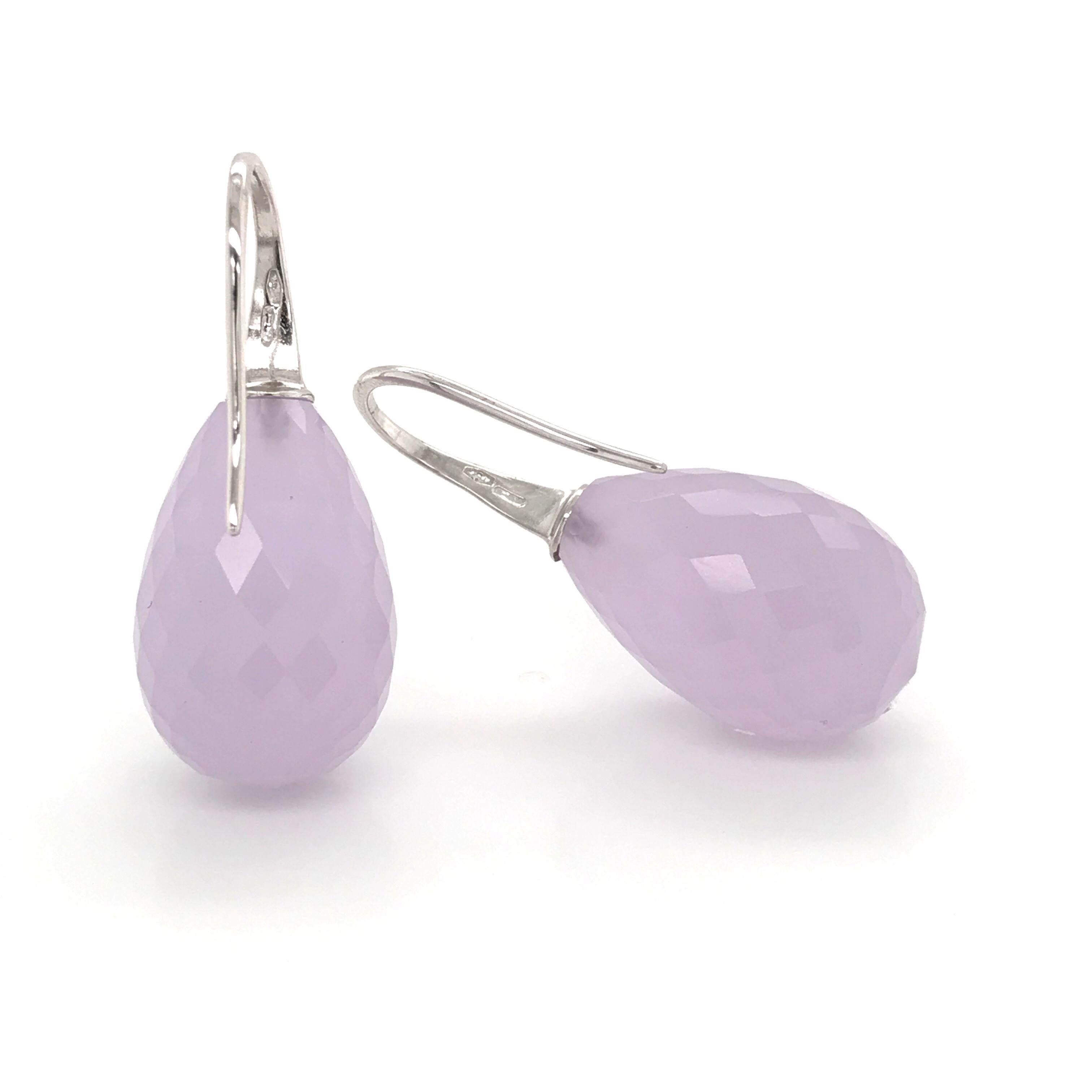 Hydro Chalcedony Briolette Cut on White Gold 18 Karat and Diamonds Drop Earrings 1