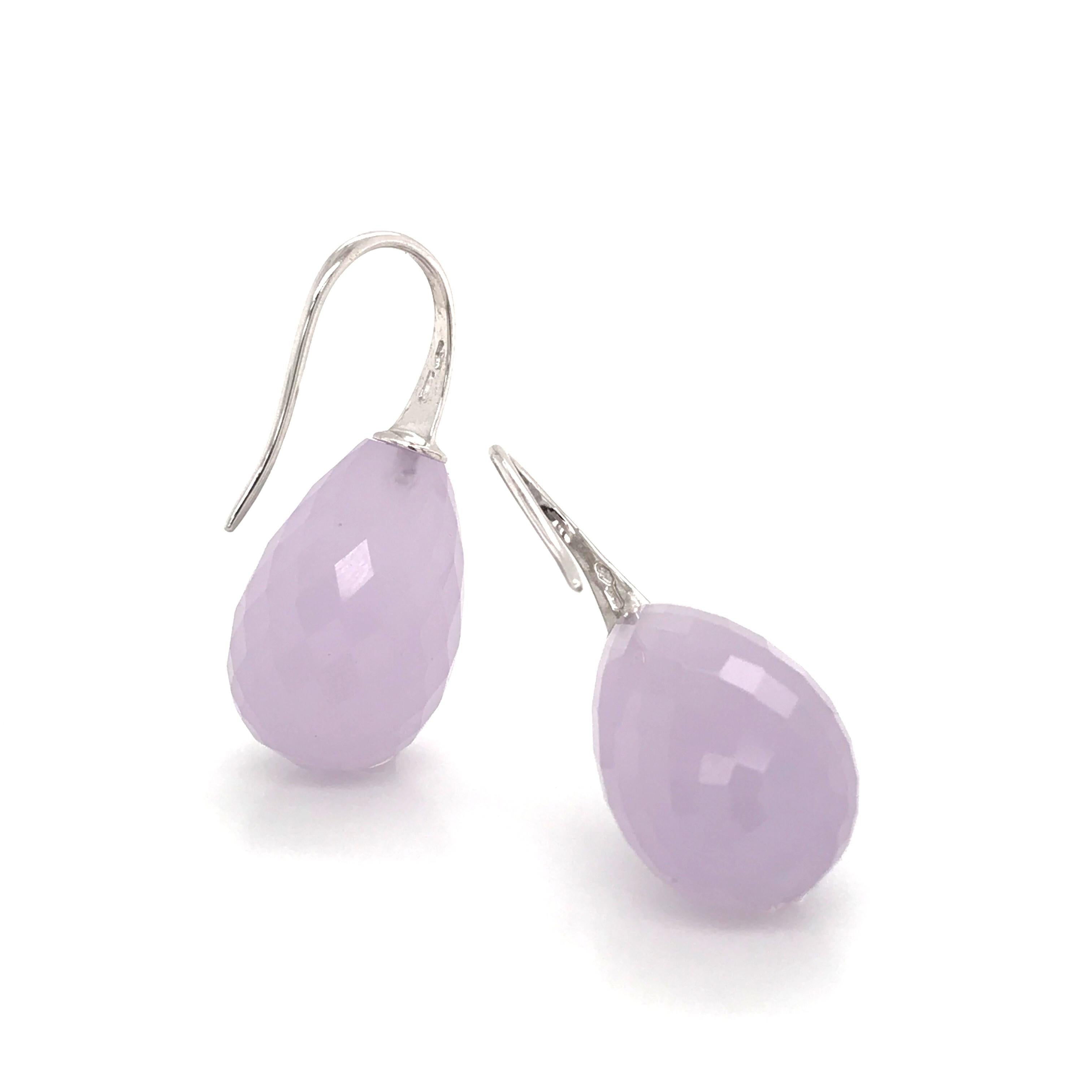 Hydro Chalcedony Briolette Cut on White Gold 18 Karat and Diamonds Drop Earrings 3