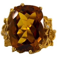 Hydro Citrine Quartz Diamond Yellow Gold "Dragons" Cocktail Ring