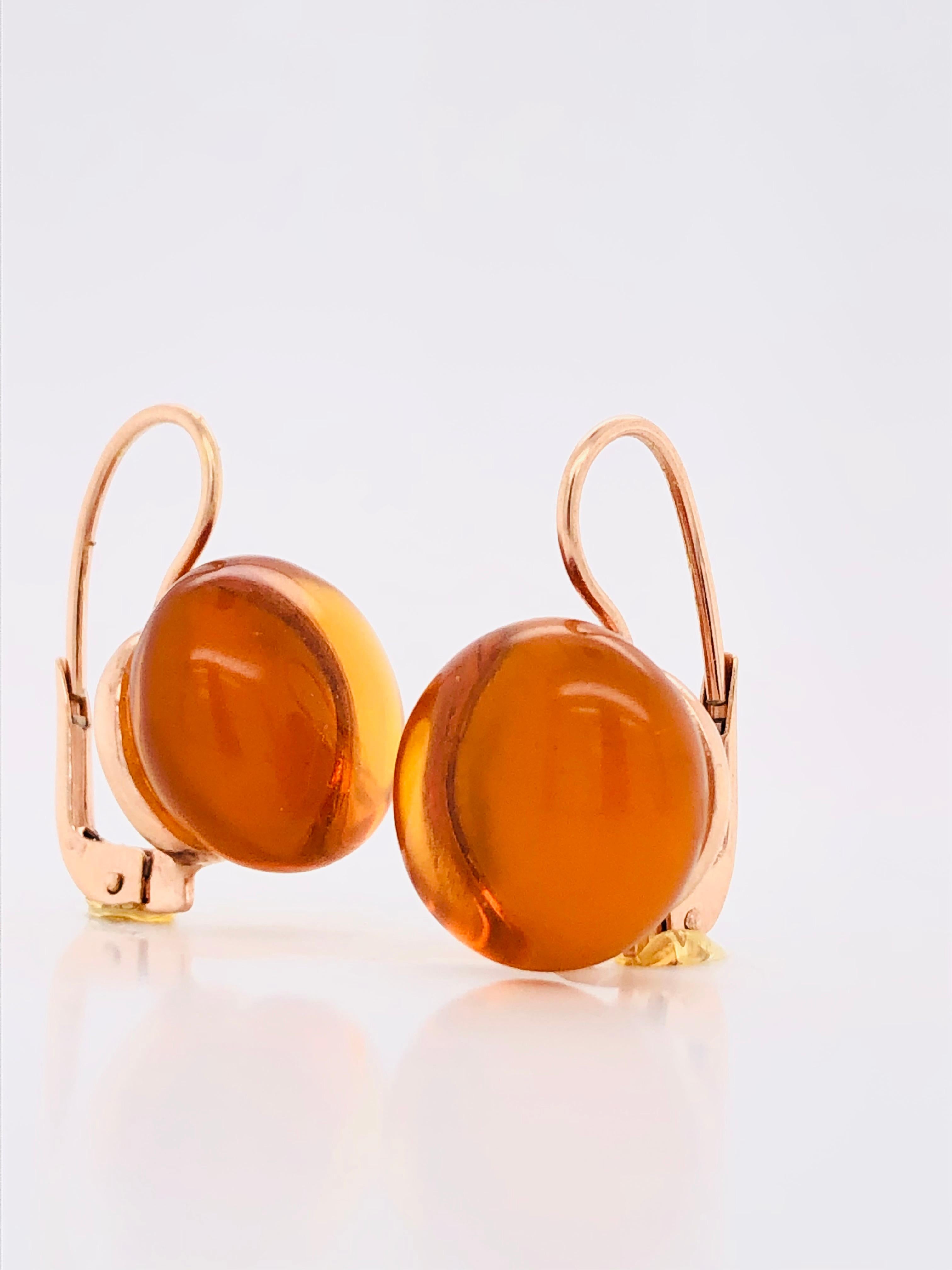 Cabochon Hydro Citrine Rose Gold 18 Karat Dangle Earrings
