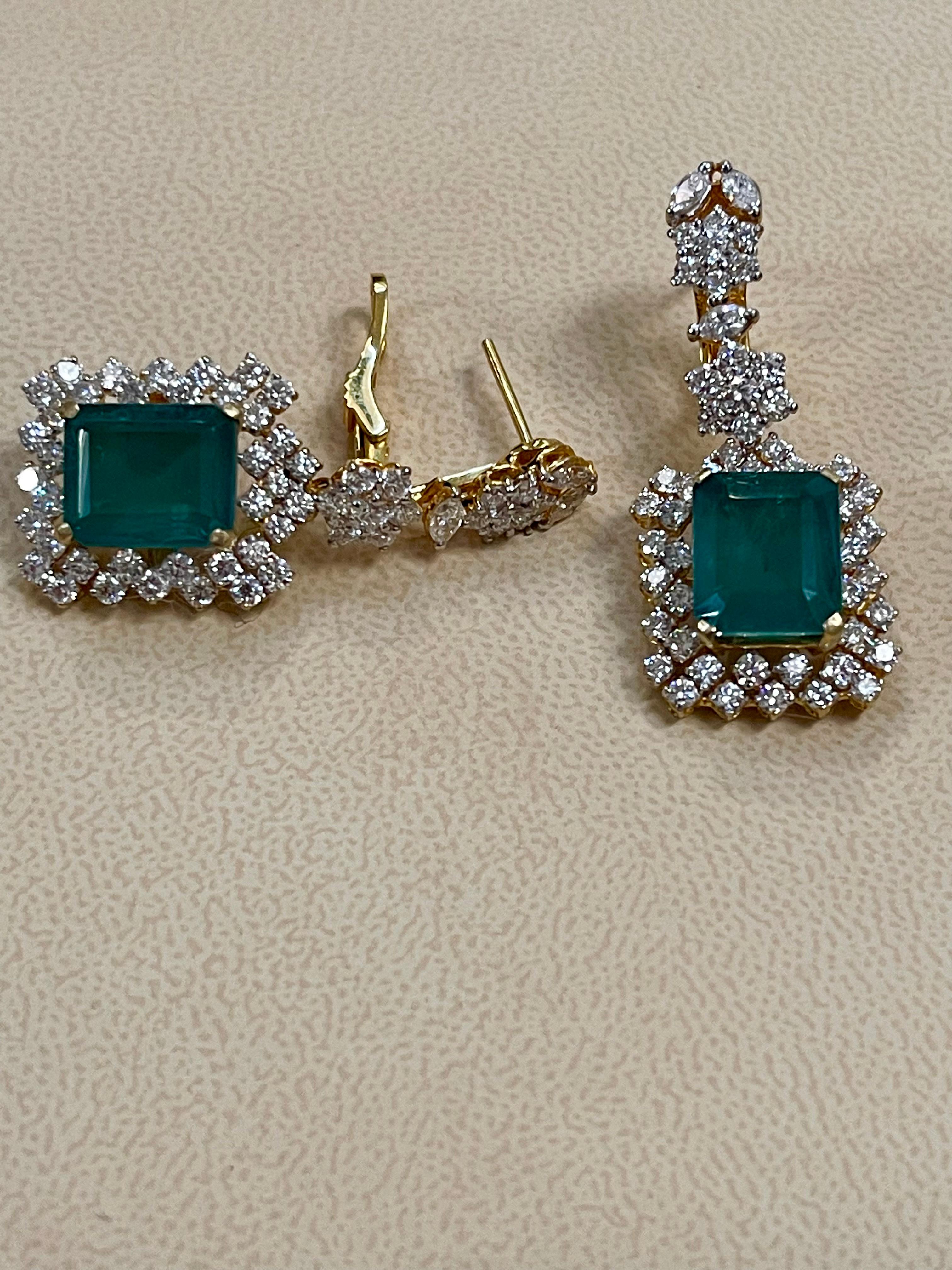 Hydro Emerald Cut Emerald, 7Ct VS Diamond Dangle/Drop Earrings 18 Kt Gold For Sale 9