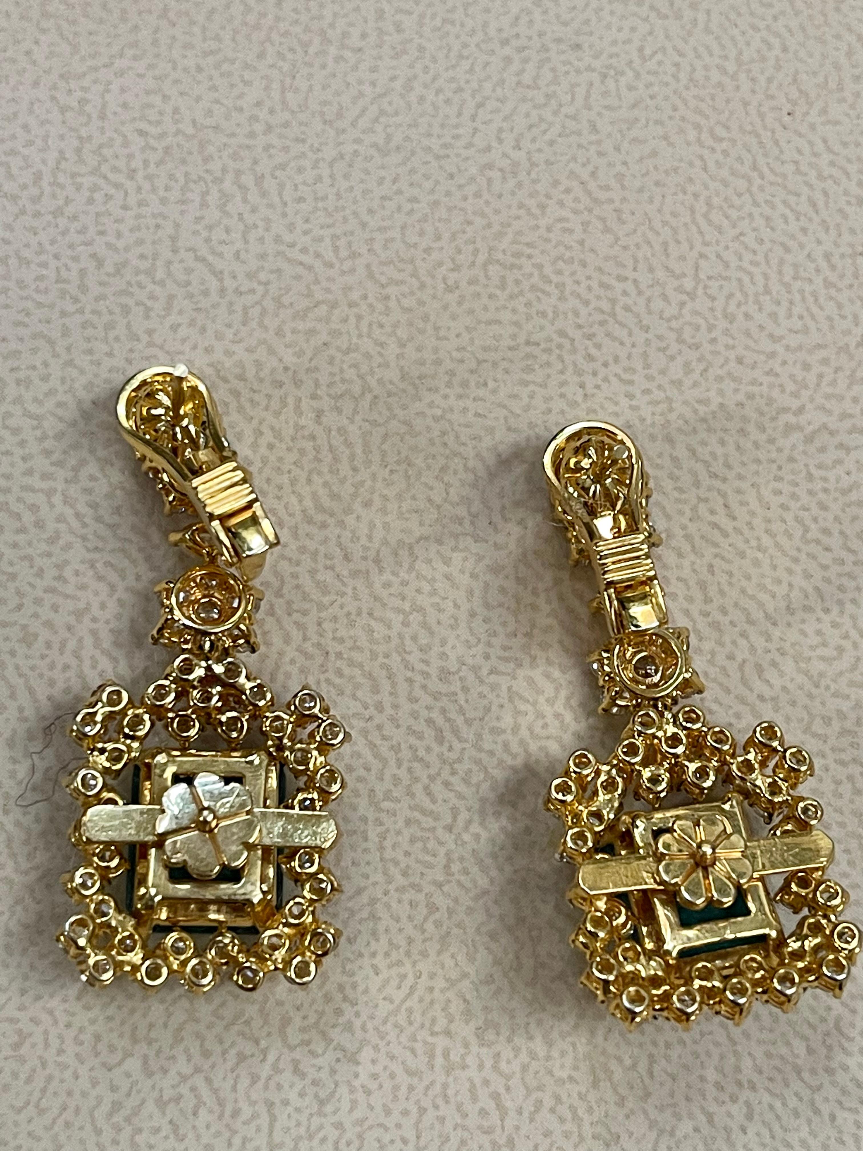 Hydro Emerald Cut Emerald, 7Ct VS Diamond Dangle/Drop Earrings 18 Kt Gold For Sale 12