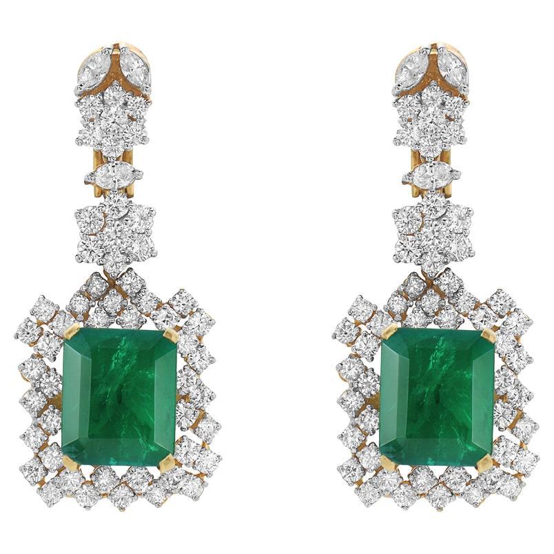 Hydro Smaragdschliff Smaragd, 7 Karat VS Diamant-Ohrringe mit Tropfen 18 Kt Gold