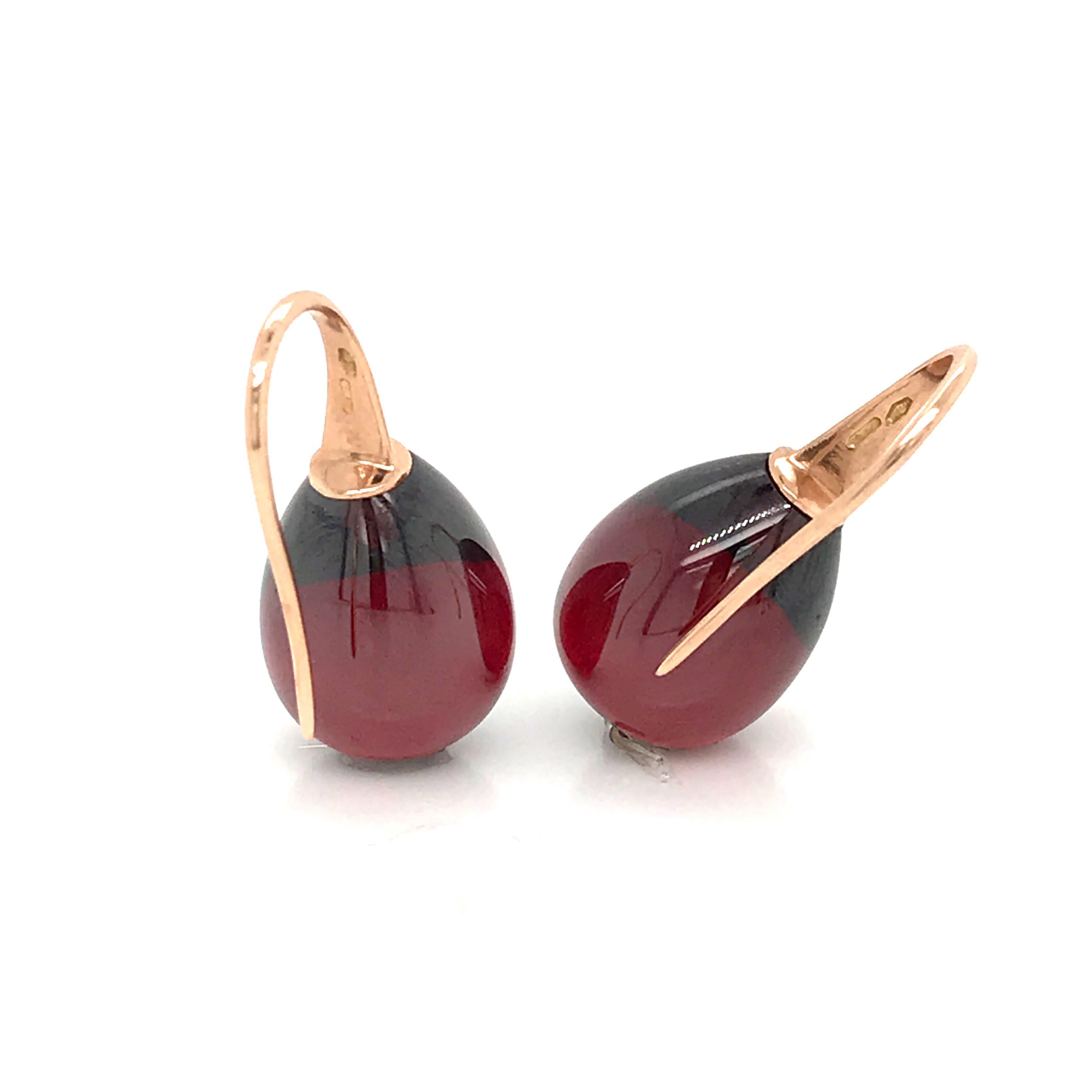 Contemporary Hydro Garnet and Rose Gold 18 Karat Drop Earrings