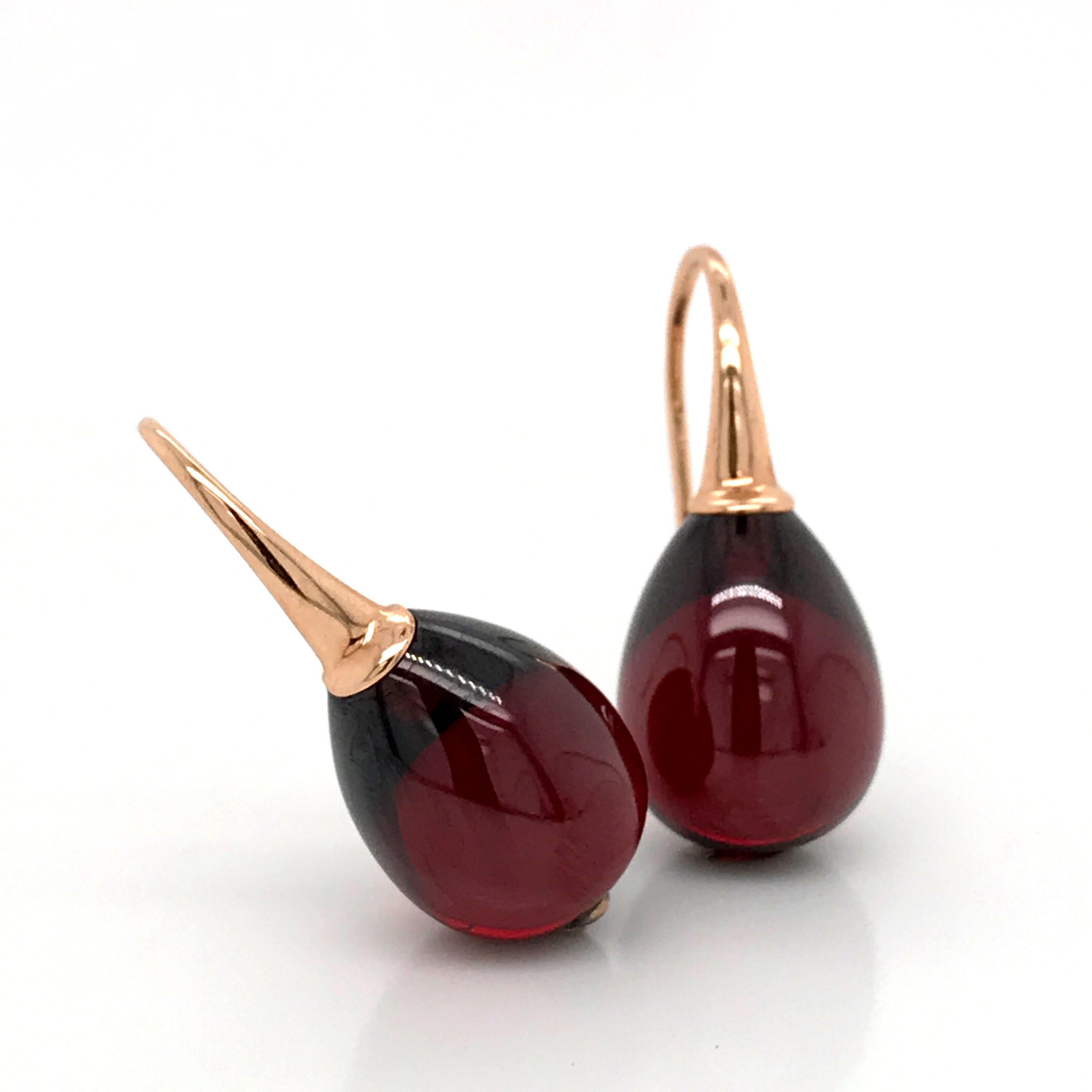 Oval Cut Hydro Garnet and Rose Gold 18 Karat Drop Earrings
