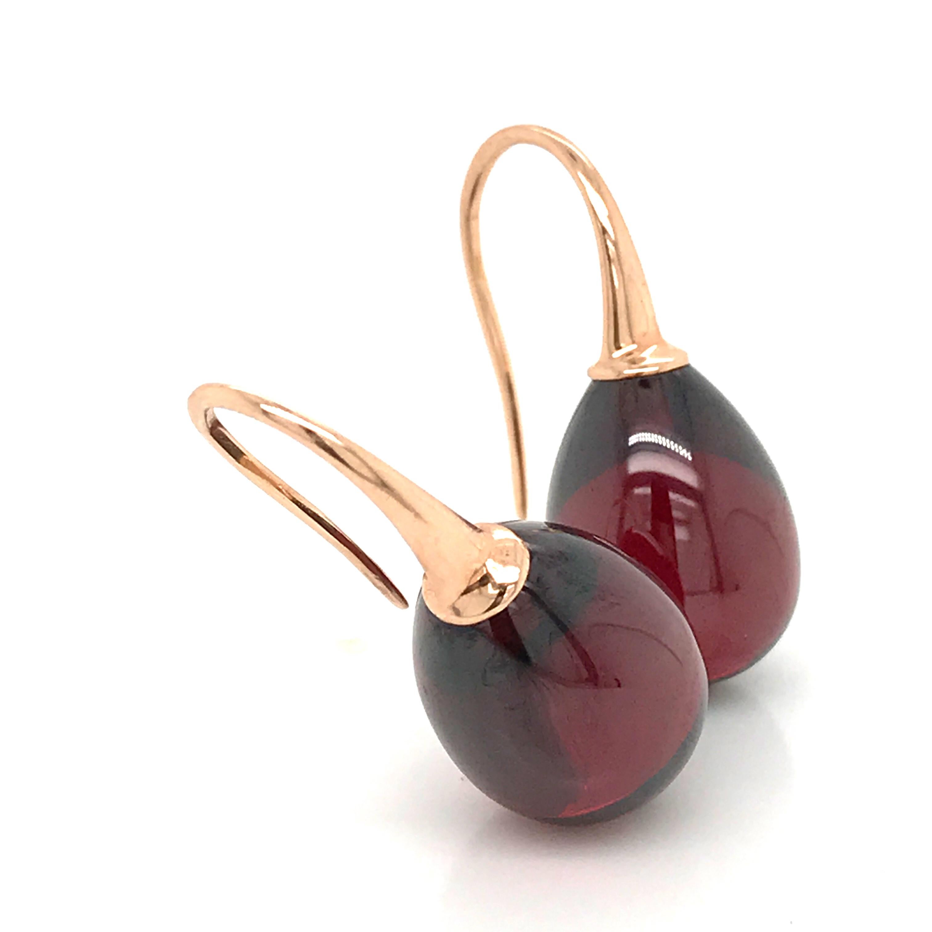 Hydro Garnet and Rose Gold 18 Karat Drop Earrings In New Condition In Vannes, FR