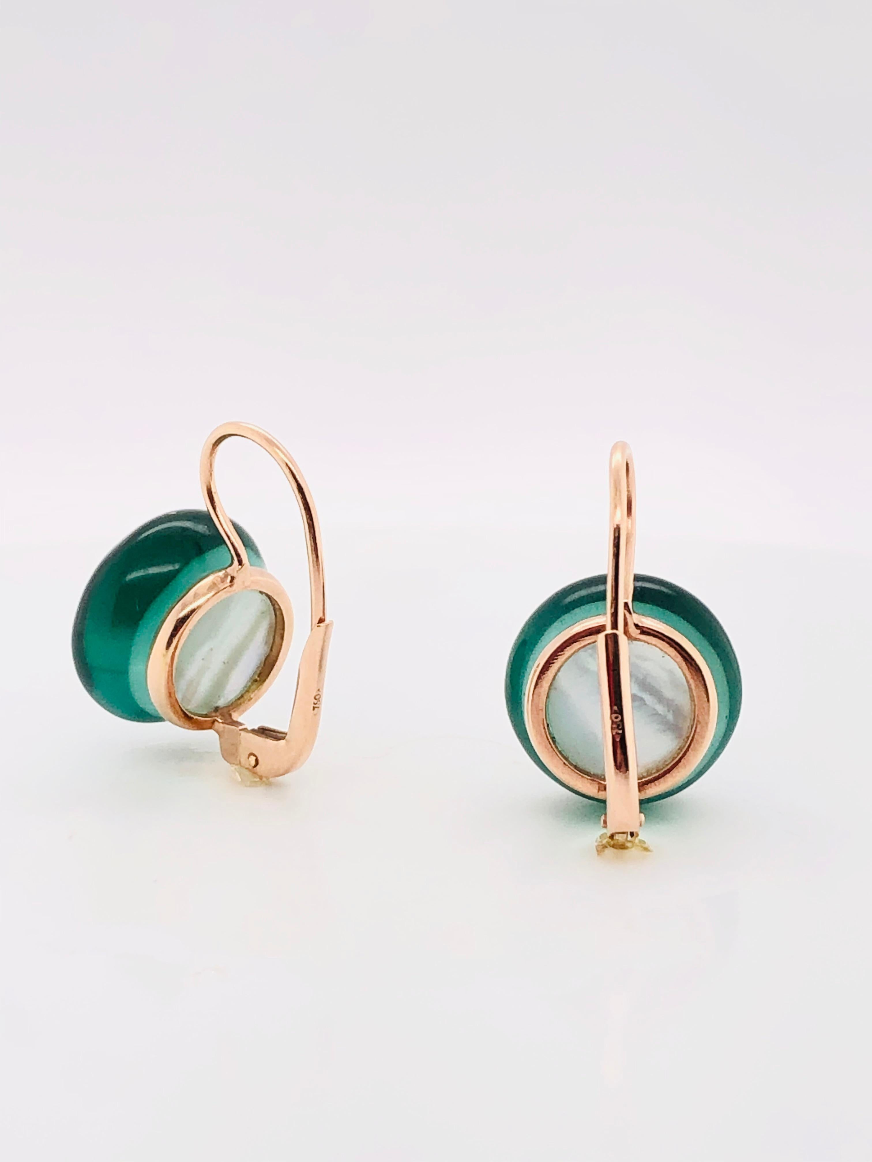 Hydro Green Quartz Rose Gold 18 Karat Dangle Earrings In New Condition In Vannes, FR