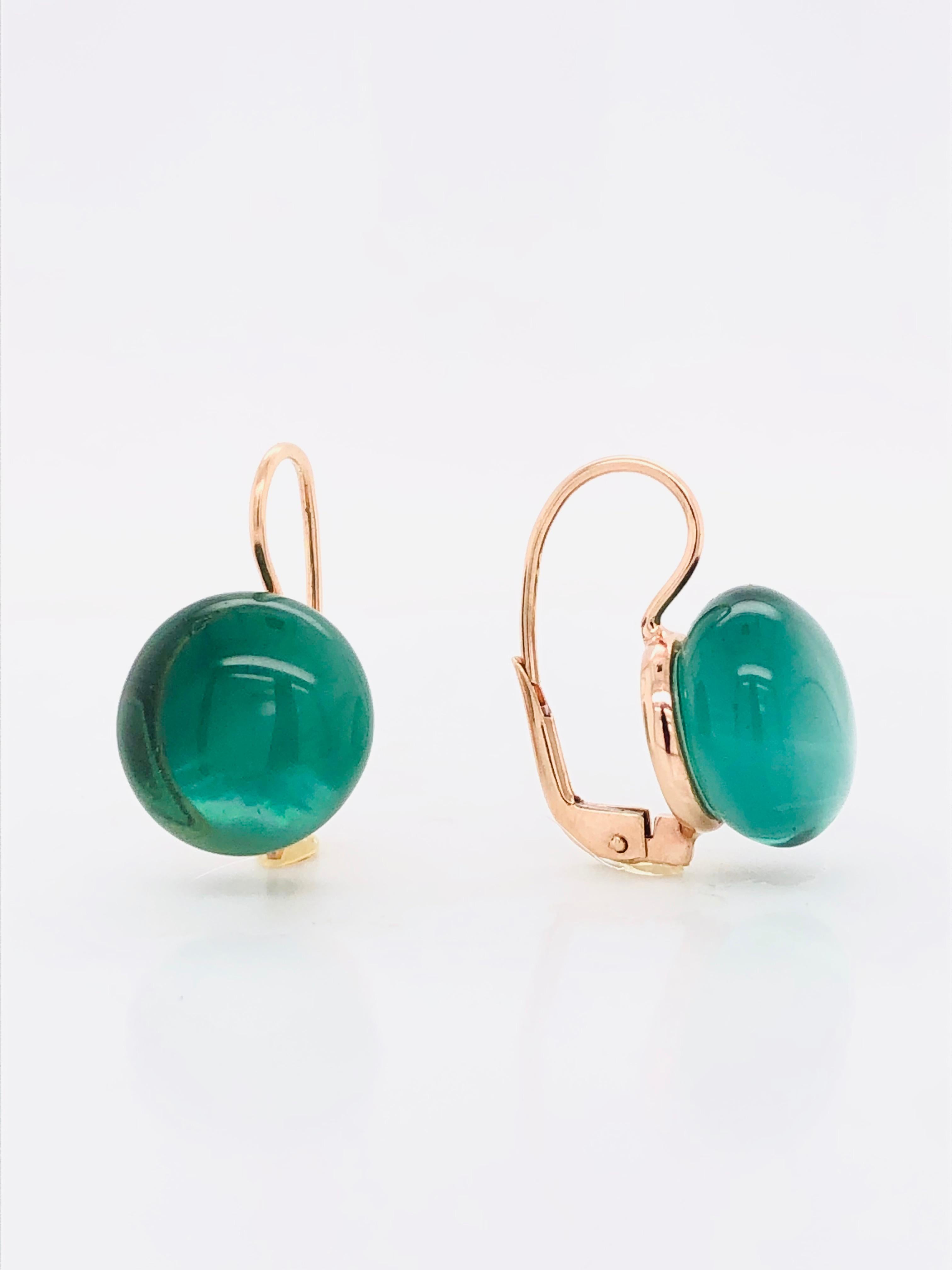 Women's Green Quartz Rose Gold 18 Karat Dangle Earrings