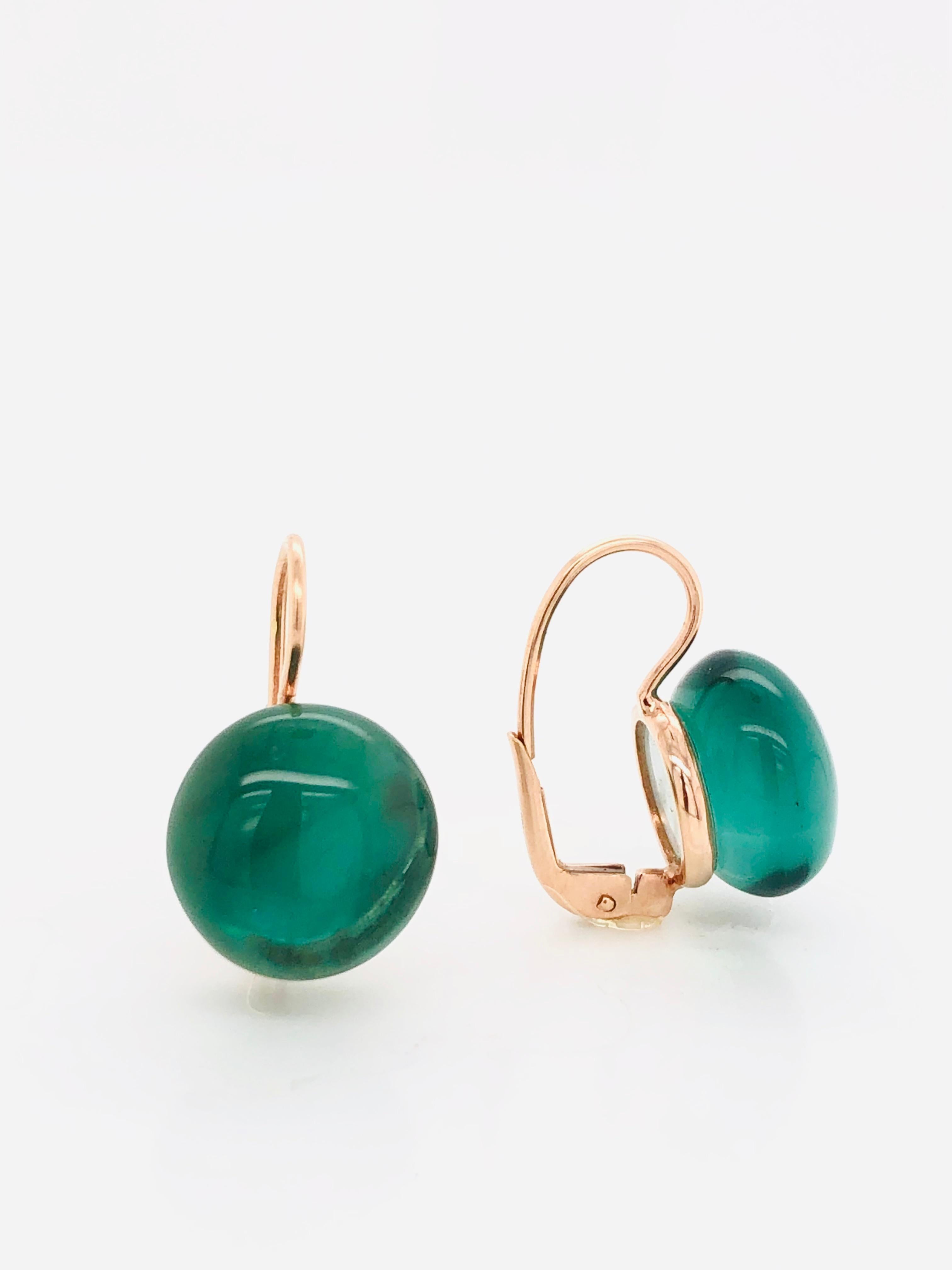 Green Quartz Rose Gold 18 Karat Dangle Earrings 1