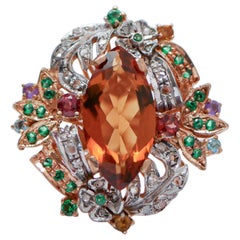Hydro Topaz, Hydro Spinel, Garnet, Amethyst, Diamonds, 14Kt Gold and Silver Ring