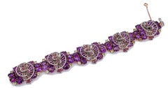 Hydrothermal Amethysts, Rubies, Peridots, Diamonds, 9Kt Rose Gold andSilver Bracelet