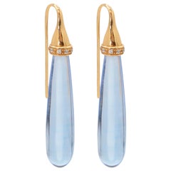 Hydrothermal Aquamarine 18 Karat Yellow Gold Earrings