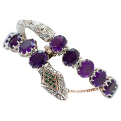 Hydrothermal Spinell, Amethyste, Diamanten, Roségold und Silber Schlangenarmband.