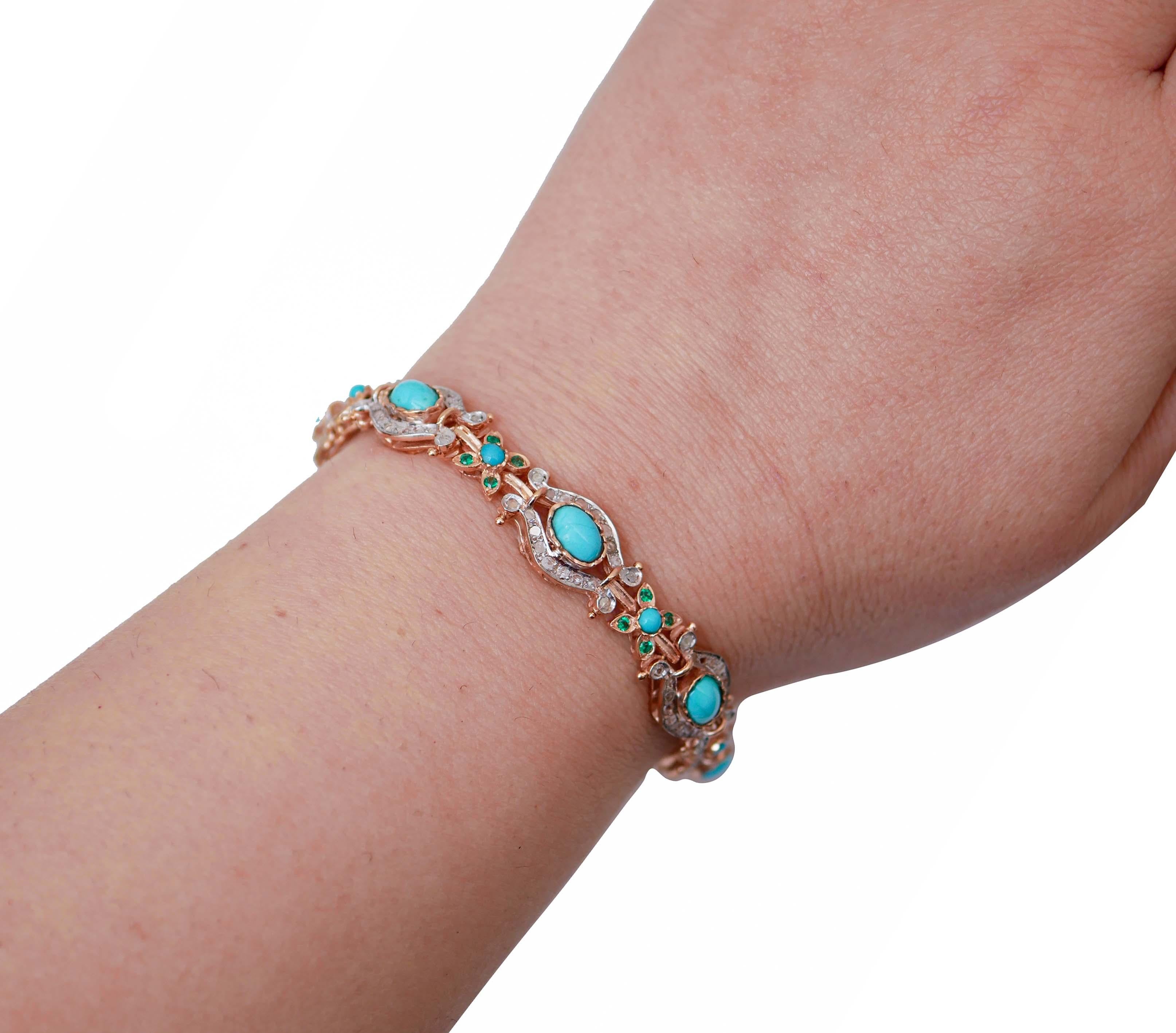 Hydrothermal Spinel, Turquoise, Diamonds, Rose Gold and Silver Bracelet. In Good Condition For Sale In Marcianise, Marcianise (CE)