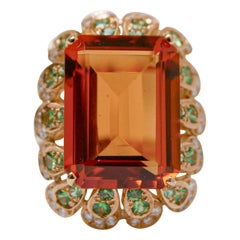 Hydrothermal Topas, Tsavorit, Diamanten, Ring aus 18 Karat Roségold.