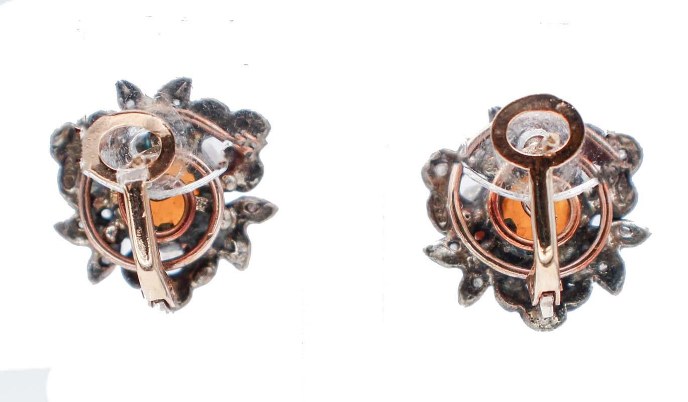 Retro Topazs, Diamonds, 9 Karat Rose Gold and Silver Stud Earrings For Sale