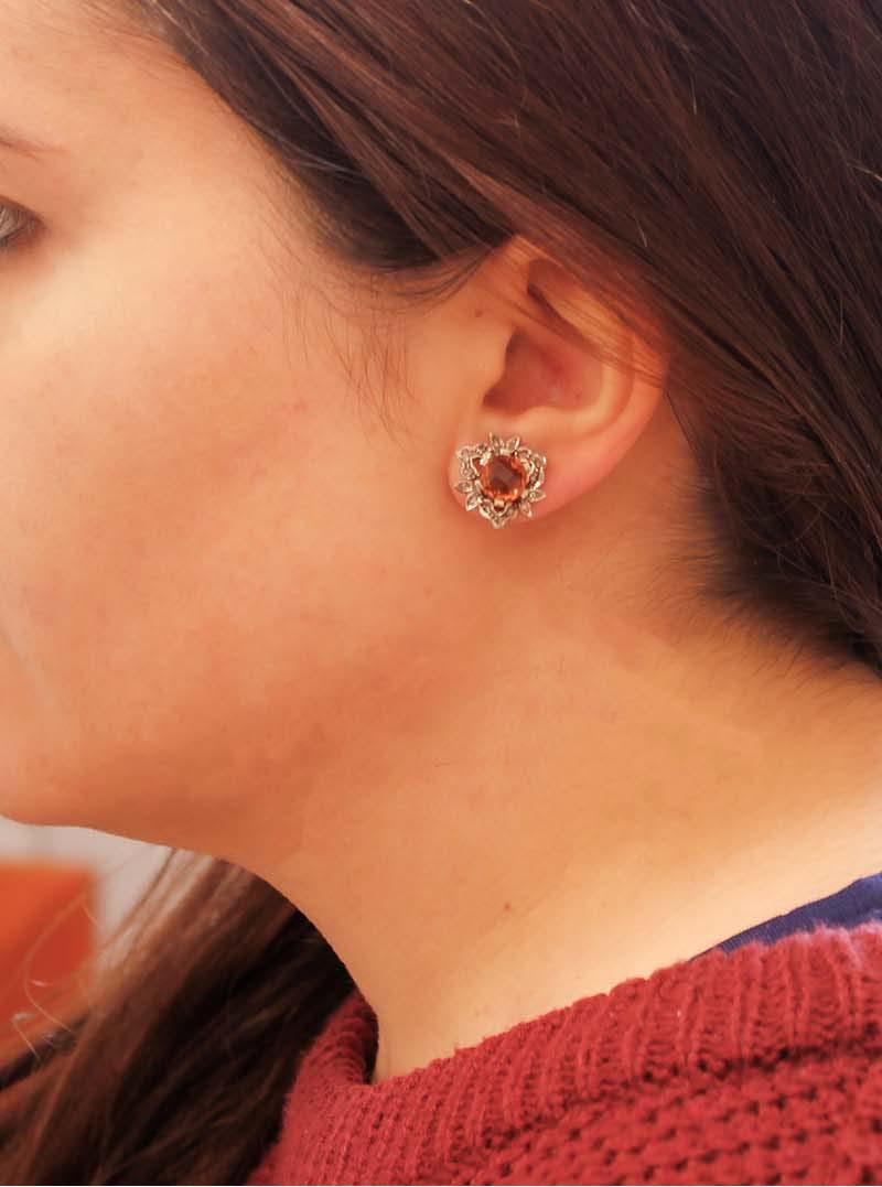 Mixed Cut Topazs, Diamonds, 9 Karat Rose Gold and Silver Stud Earrings For Sale