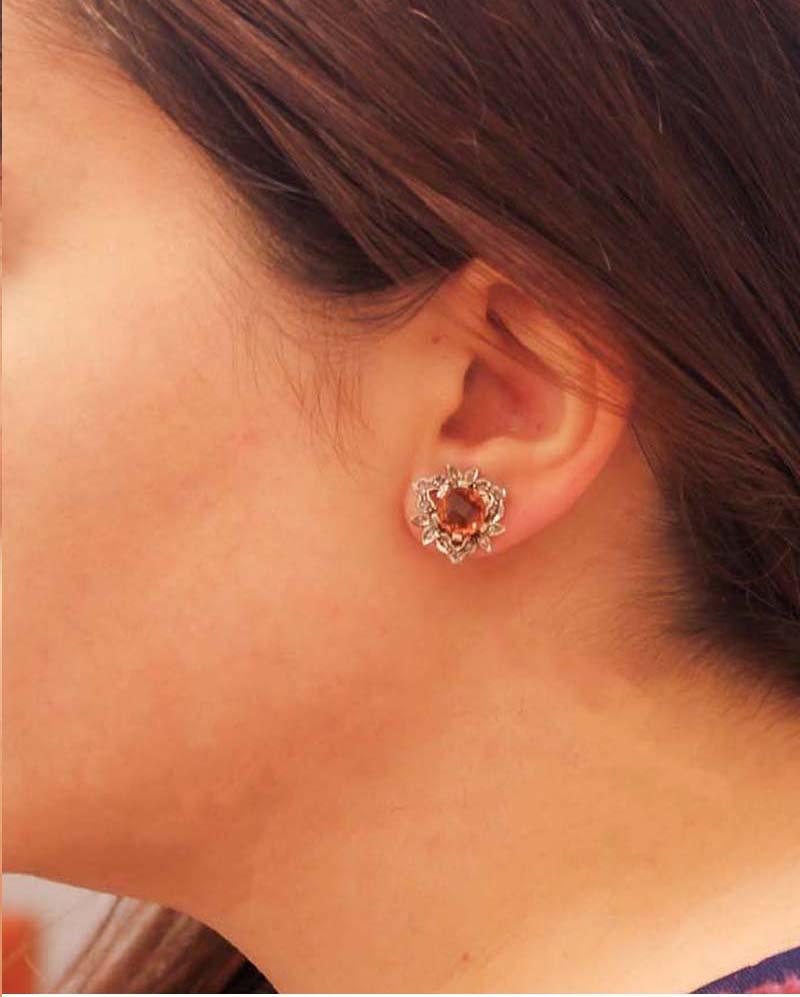 Topazs, Diamonds, 9 Karat Rose Gold and Silver Stud Earrings In Good Condition For Sale In Marcianise, Marcianise (CE)