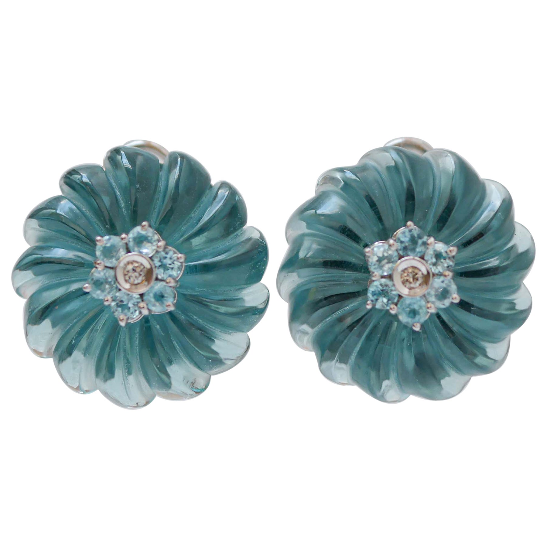 Hydrothermaql Topaz, Topazs, Diamonds, 14 Karat White Gold Earrings. For Sale