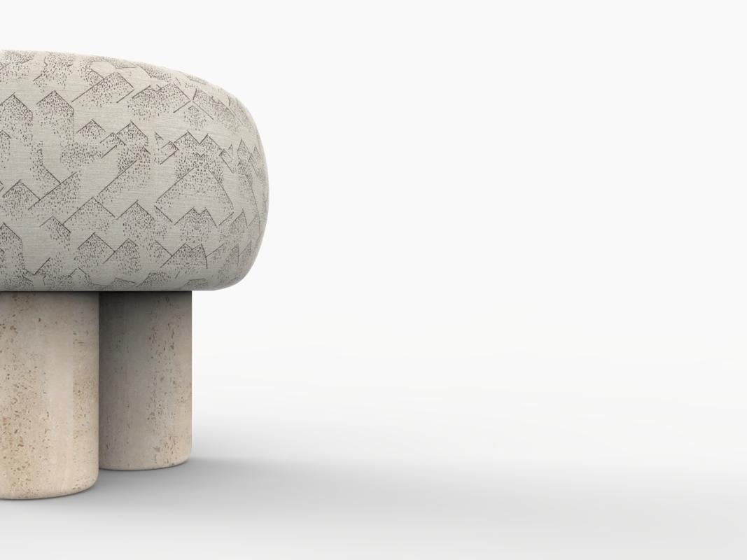 Hygge Puff Designed by Saccal Design House in Outdoor Fabric Brink Graphite Ivory and Travertine

The Hygge Collection is inspired by contemporary architecture in Portugal, it speaks of its Romanesque past by honouring the antique geometrics, such