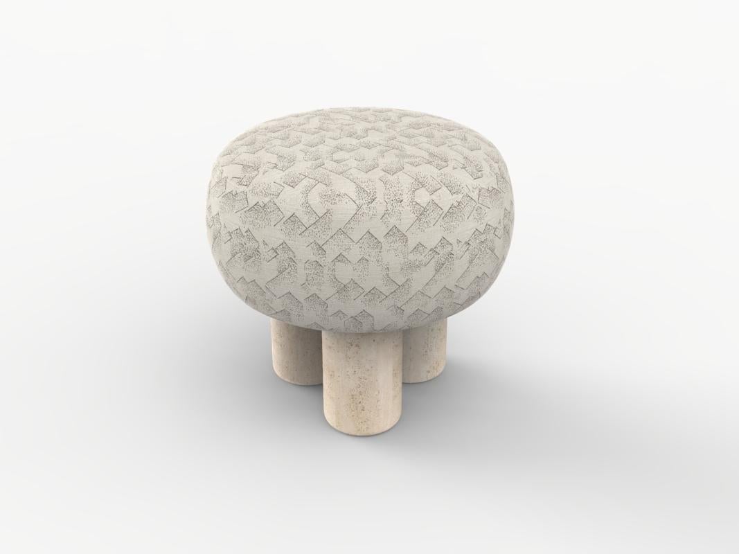 Hygge Puff Designed by Saccal Design House Brink Graphite Ivory Travertine In New Condition For Sale In Castelo da Maia, PT