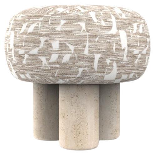 Hygge Puff Designed by Saccal Design House Casamance Douce Folie Grége Travertin For Sale