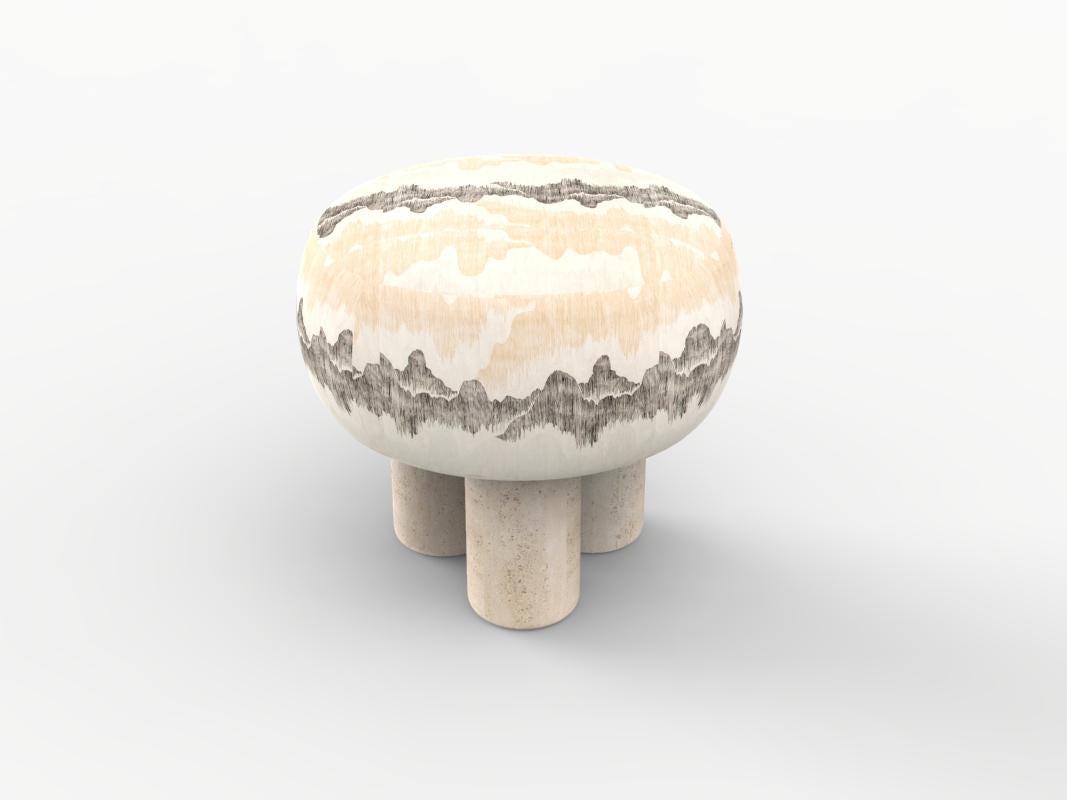 Hygge Puff Designed by Saccal Design House Cascadia Basalt Travertine In New Condition For Sale In Castelo da Maia, PT