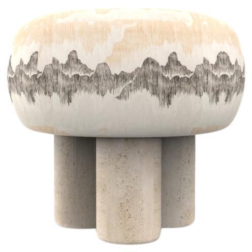 Hygge Puff Designed by Saccal Design House Cascadia Basalt Travertine For Sale