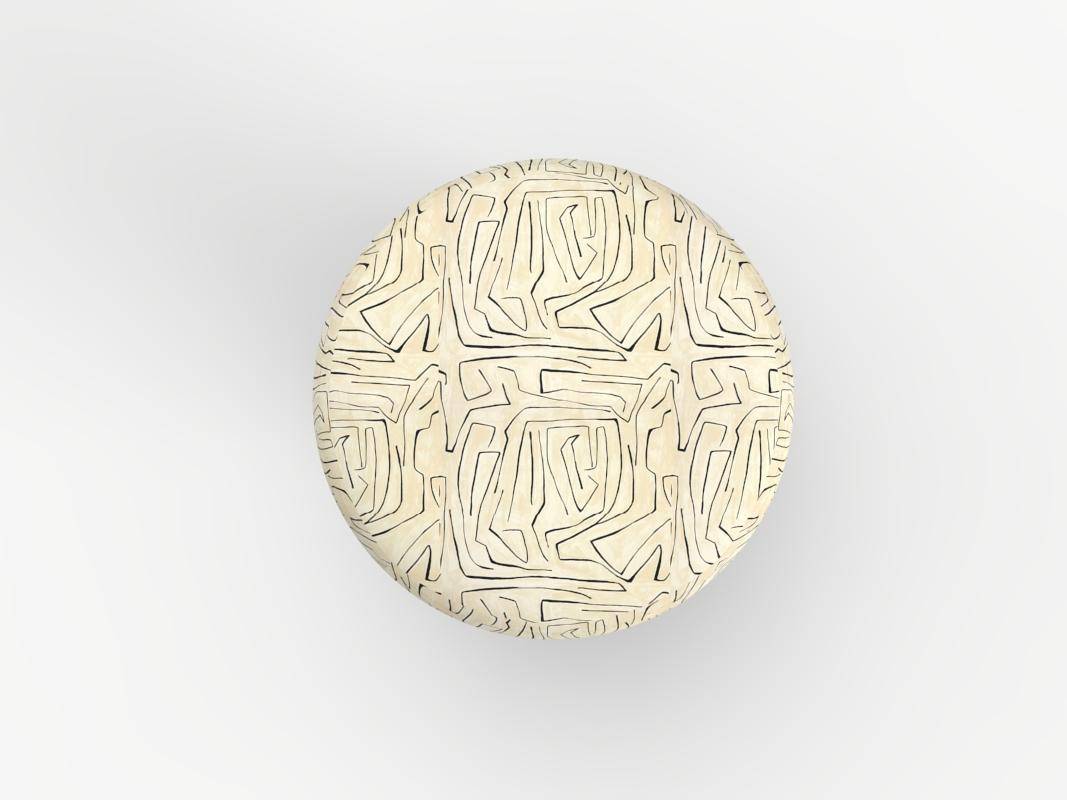 Contemporary Hygge Puff Designed by Saccal Design House Graffito Linen Onyx Travertine For Sale