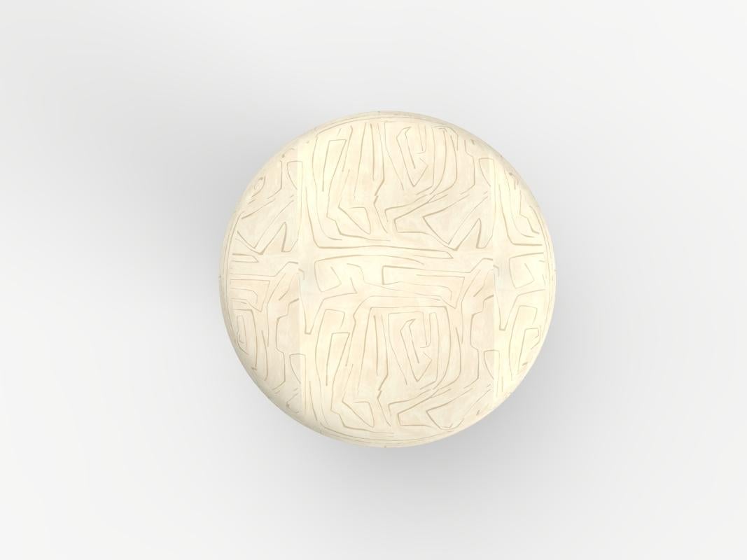 Contemporary Hygge Puff Designed by Saccal Design House Graffito Parchment Travertine For Sale