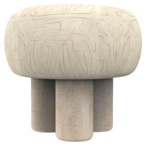 Hygge Puff Designed by Saccal Design House Graffito Parchment Travertine For Sale