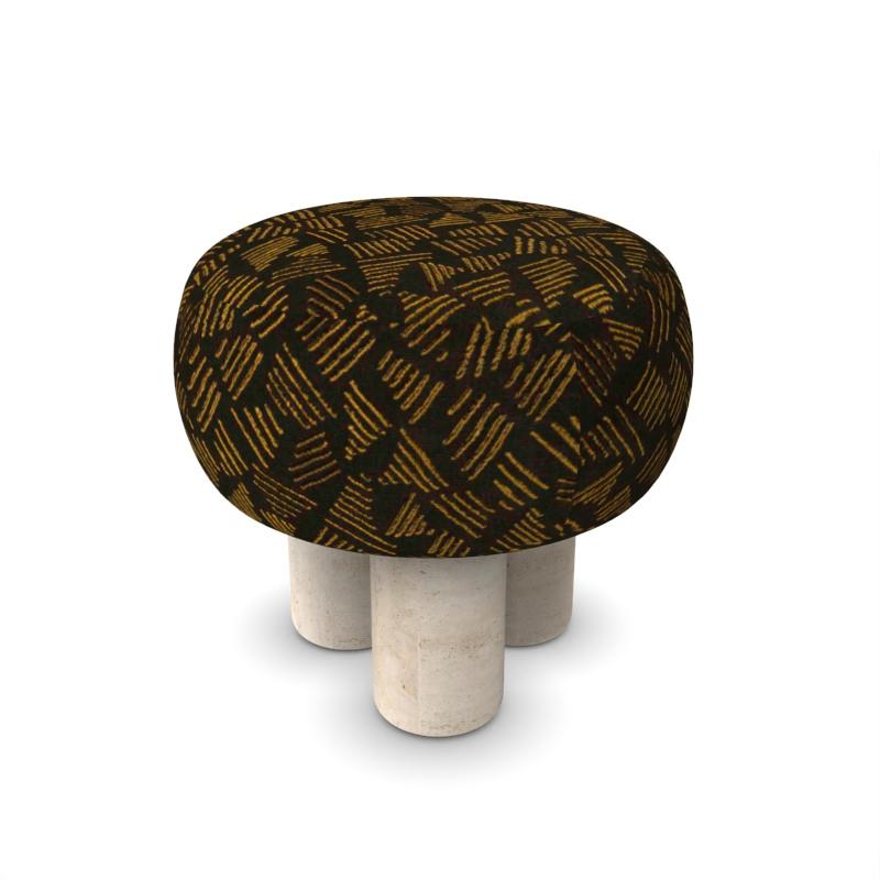 Hygge Puff Designed by Saccal Design House in Charcoal Kuba Fabric & Travertine In New Condition For Sale In Castelo da Maia, PT
