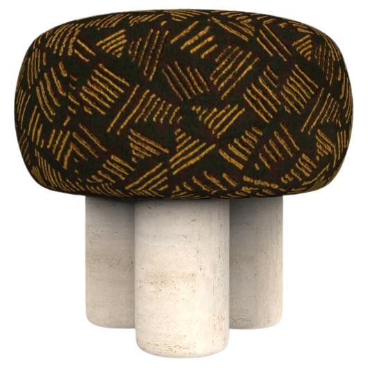Hygge Puff Designed by Saccal Design House in Charcoal Kuba Fabric & Travertine
