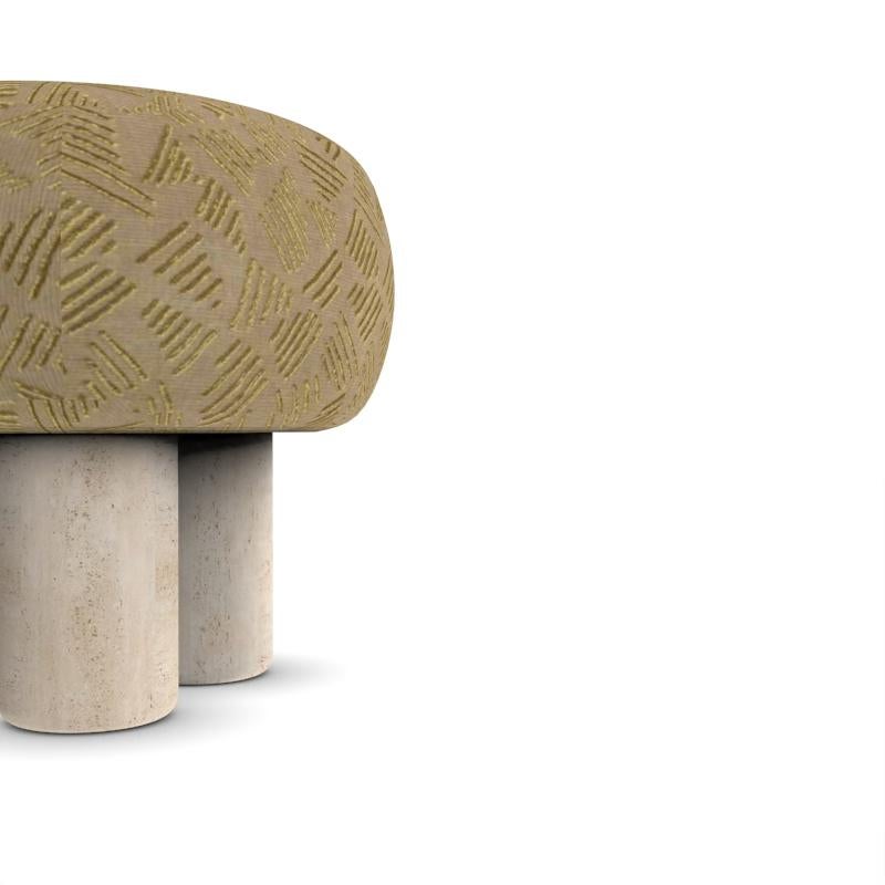 Hygge Puff Designed by Saccal Design House Upholstered in Kuba by Larsen Fabric and Travertine

The Hygge Collection is inspired by contemporary architecture in Portugal, it speaks of its Romanesque past by honouring the antique geometrics, such as