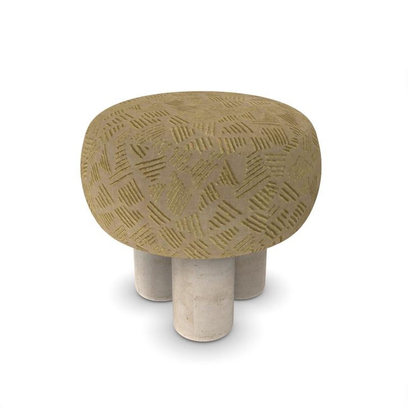Hygge Puff Designed by Saccal Design House in Linen Kuba Fabric & Travertine In New Condition For Sale In Castelo da Maia, PT