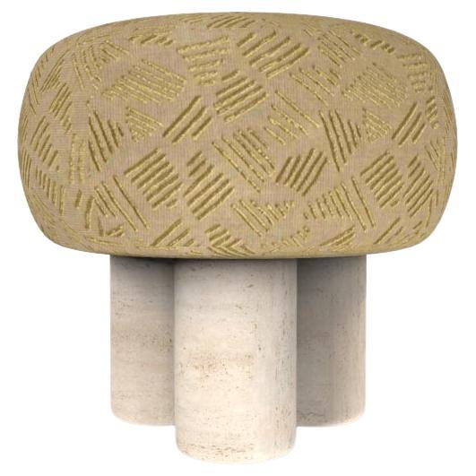 Hygge Puff Designed by Saccal Design House in Linen Kuba Fabric & Travertine