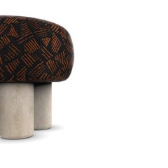 Hygge Puff Designed by Saccal Design House in Marine Kuba Fabric & Travertine