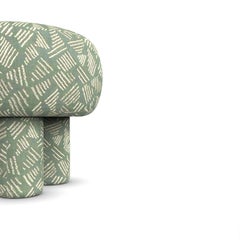 Hygge Puff Designed by Saccal Design House in Tessuto Kuba Vetro di Mare e Travertino