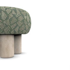 Hygge Puff Designed by Saccal Design House in Sea Glass Kuba Fabric & Travertine