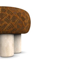 Hygge Puff Designed by Saccal Design House in Tobacco Kuba Fabric & Travertine