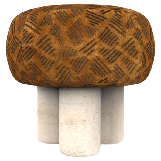 Hygge Puff Designed by Saccal Design House in Tobacco Kuba Fabric & Travertine For Sale